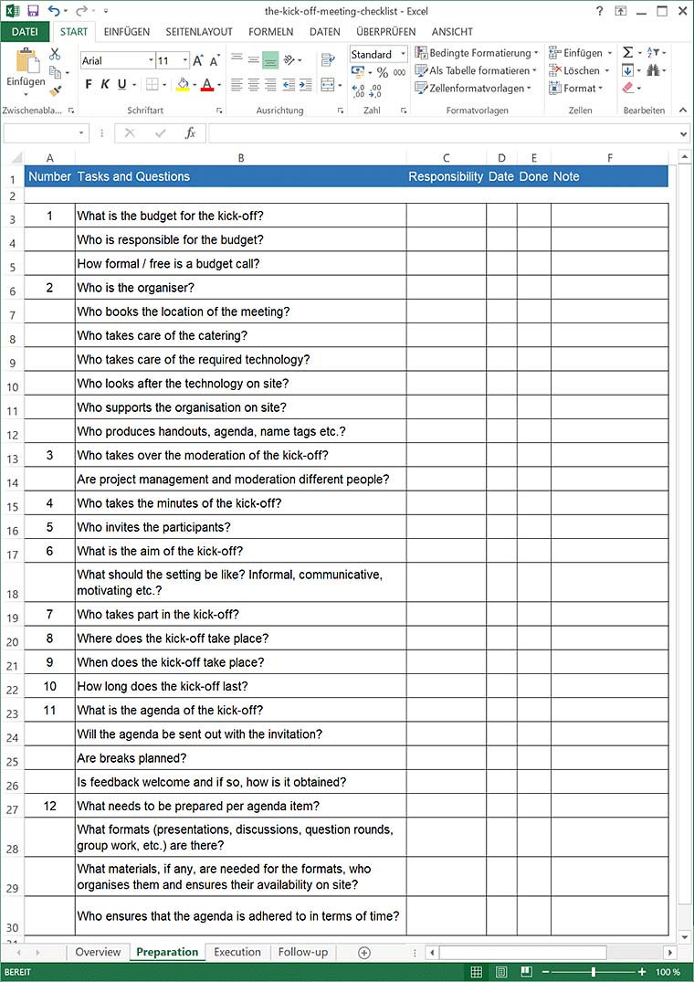 Kick-off Meeting Checklist as Download