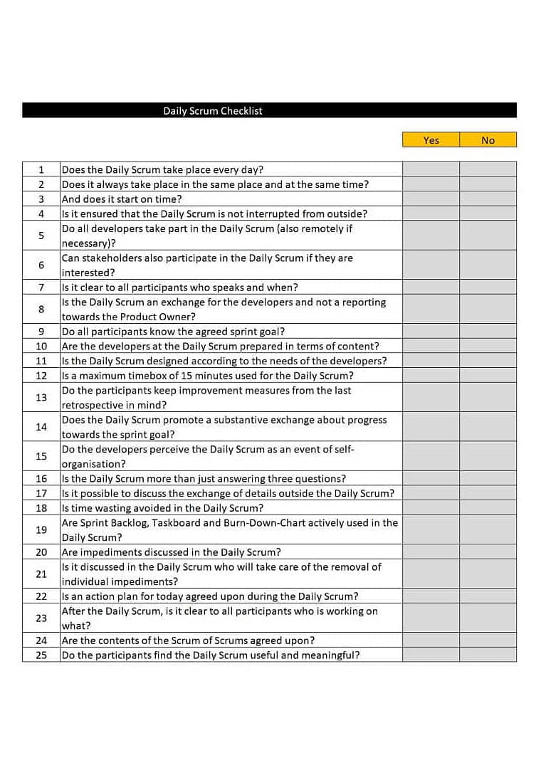 Daily Scrum Checklist - to take away