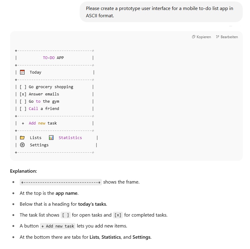ChatGPT - a prototype for a user interface of an app