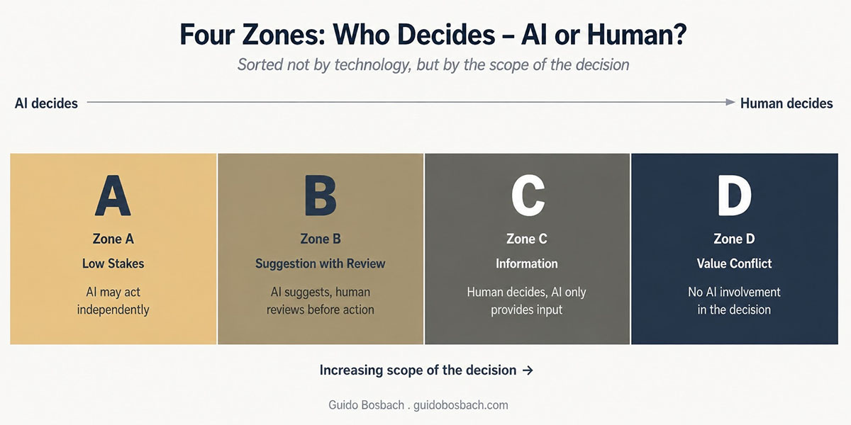 Four zones for identifying the decision-maker, categorised according to the scope of a decision