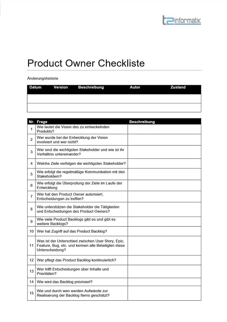 Product Owner Checkliste Download