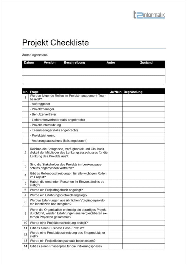 Projekt Checkliste - Downloads - t2informatik