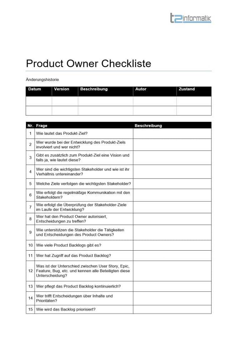 Product Owner Checkliste zum Mitnehmen