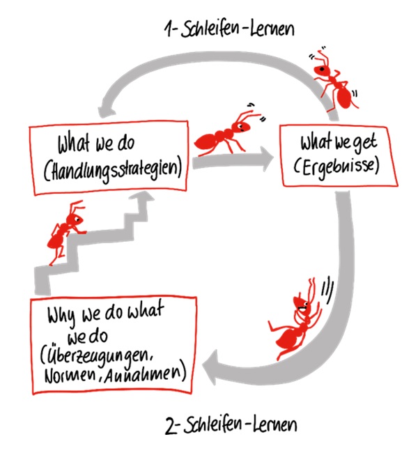 1-Schleifen- und 2-Schleifen-Lernen - Illustration aus "Gemeinsam denken, wirksam verändern"