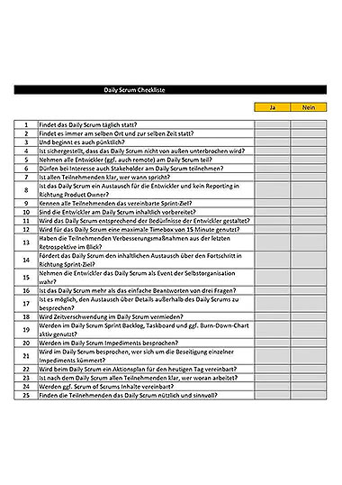 Daily Scrum Checkliste zum Mitnehmen