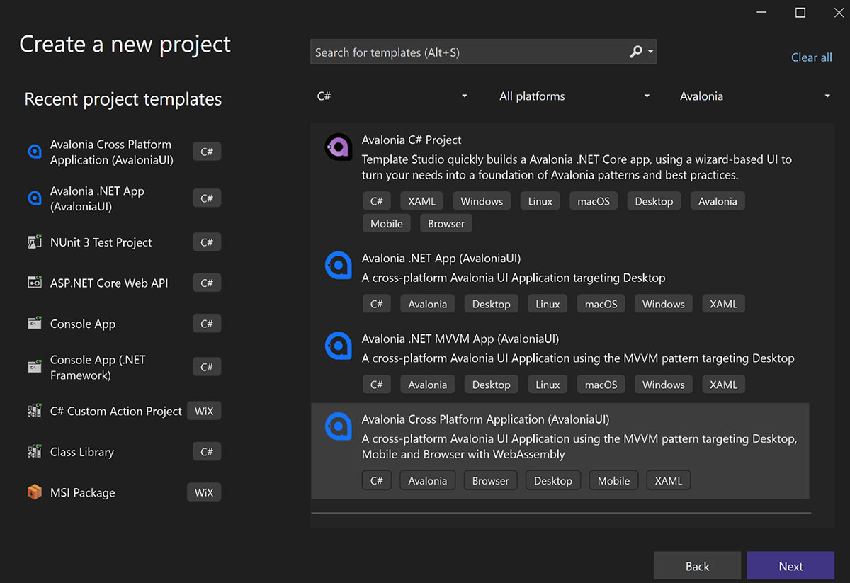 Create a new Avalonia UI project